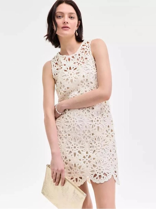ON 34th Dresses & Skirts - On 34th arctic wolf crochet mini dress Sleeveless Ivory Shift nwt medium